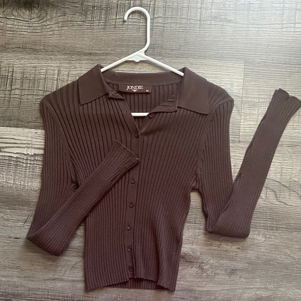 Brown Ribbed Women's Top